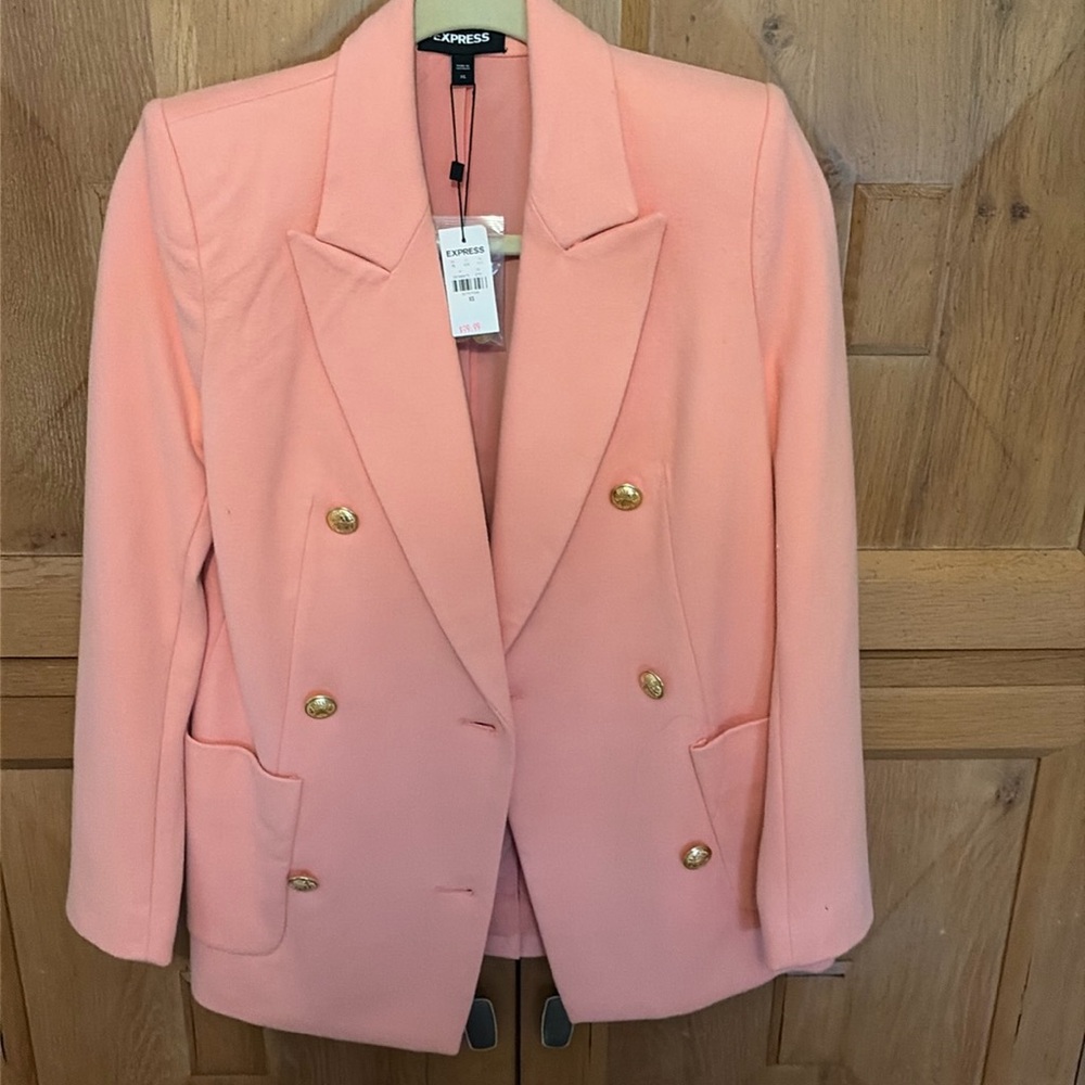 Express pink blazer with gold buttons